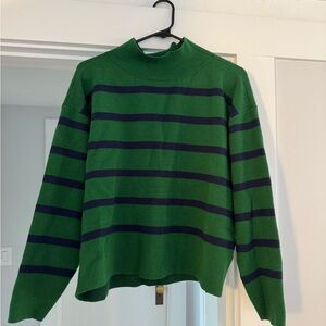 Maeve Green and Navy Striped Crewneck Sweater